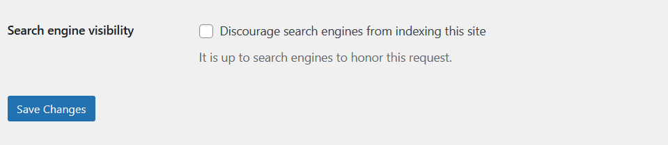 Search engine visibility checkbox