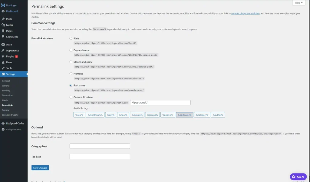 WordPress Permalinks Settings